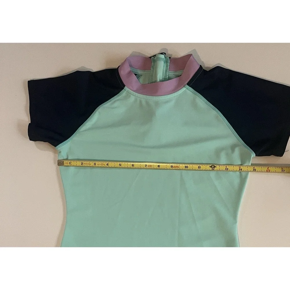 Eddie Bauer Girls Size M 10/12 Rashguard Sea Green Navy Purple Short Sleeve